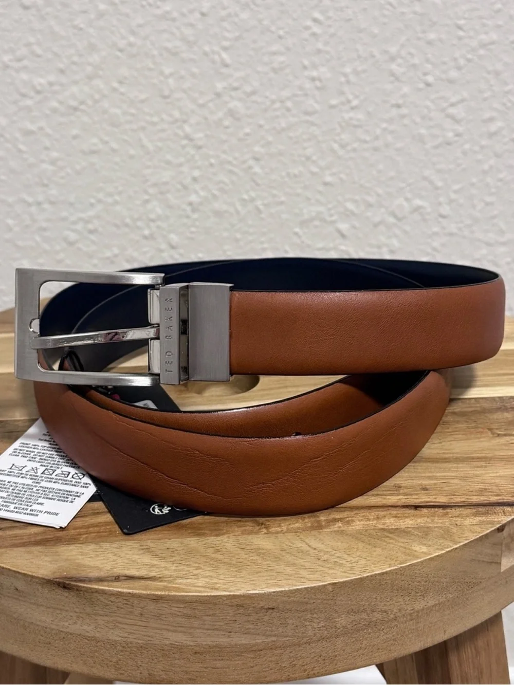 New Ted Baker London Leather Belt – Reversible Cognac Tan & Dark Navy Blue